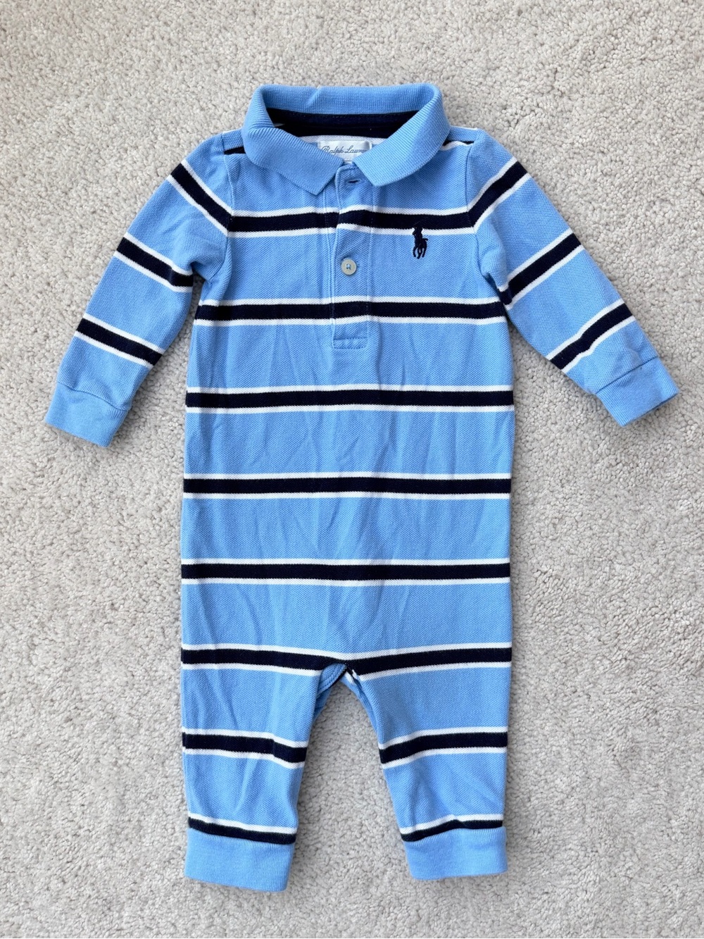 Ralph Lauren Light Blue & Navy Striped Polo One-Piece
